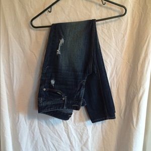 Express distressed dark skinny jeans