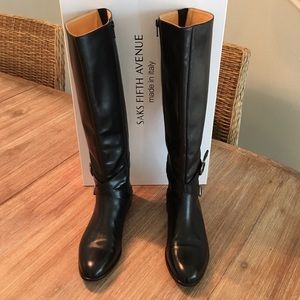 Saks Fifth Avenue Black Leather Boots, 8 1/2