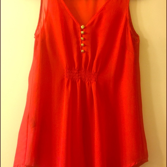 Tops - SHEER RED FLOWY TANK