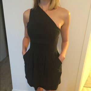 BCBG black one shoulder cocktail dress
