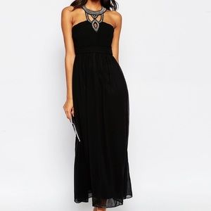 Black Halterneck Maxi Dress with Beaded neckline