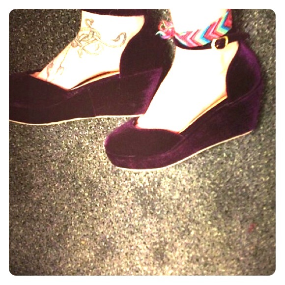 Purple velvet flatforms