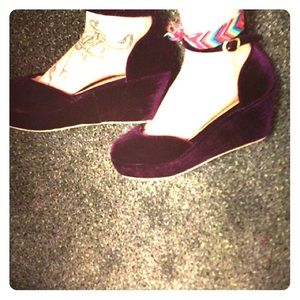 Purple velvet flatforms