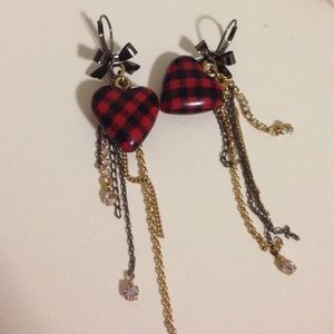 Betsey Johnson Plaid heart earrings