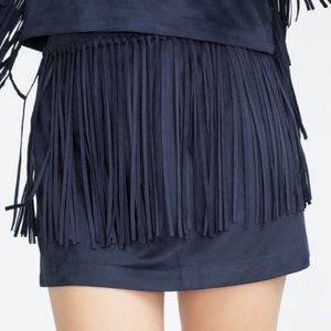 Zara navy fringed mini skirt! Size.XS.