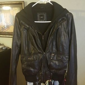 Faux Leather w attached Hoodie