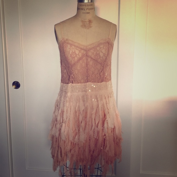 Free People Peach and Lace Dress