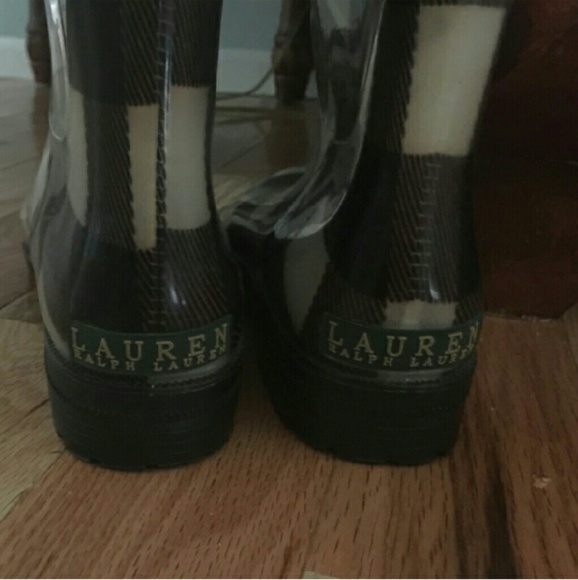 Ralph Lauren plaid pattern buckled rain boots - Picture 2 of 3