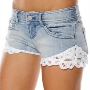 Denim Shorts W/ Crochet Detail