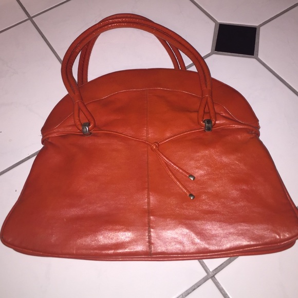 Vintage Lou Taylor burnt orange handbag w/mirror