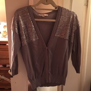 LOFT gray sequin cardigan