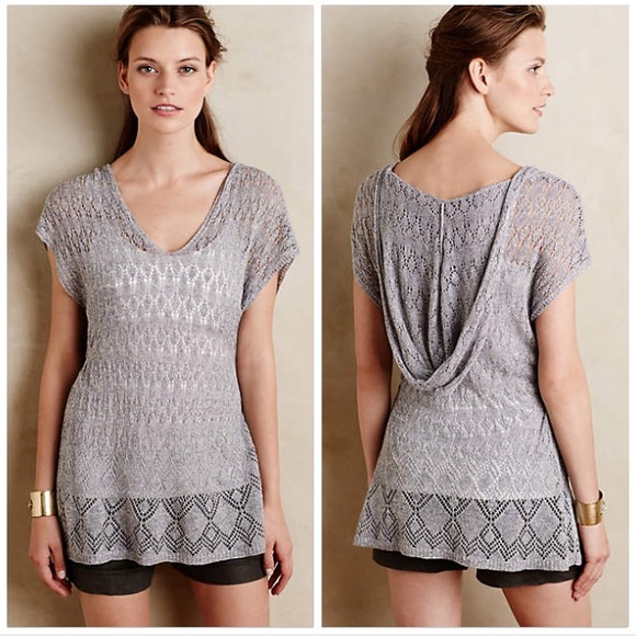 NWT Anthropologie Hooded Pointelle Pullover