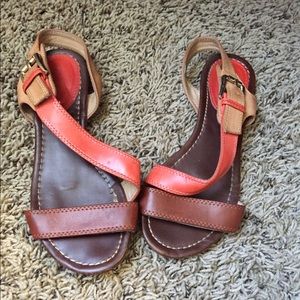 Brown and orange sandals