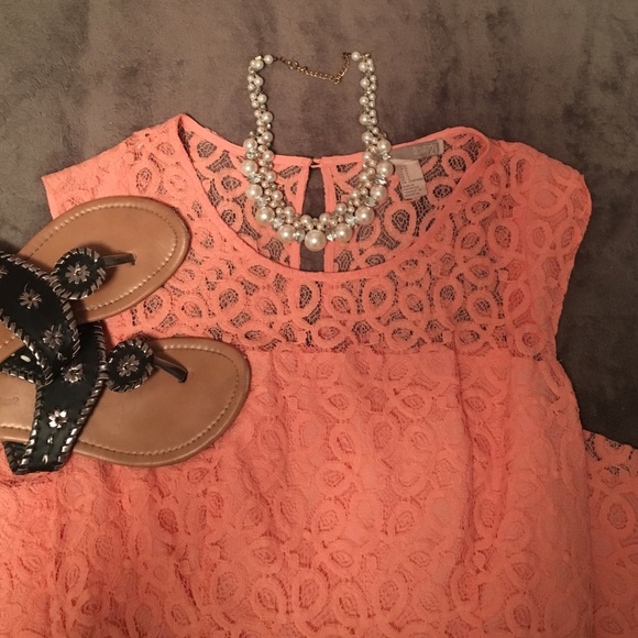 Coral lace styled dress! Only worn once!