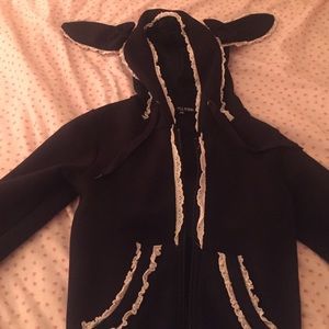 Bunny Ear Black + White Lace Gothic Lolita Hoodie