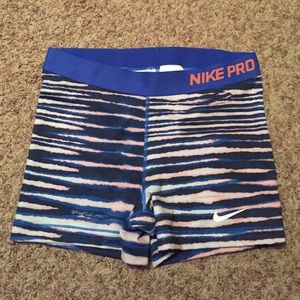 Blue and Coral Nike Pro shorts