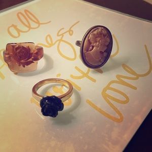 ⚜ 3 vintage like rings-rose, cameo & laser flower