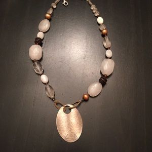 Silpada pink quartz & hammered silver necklace.