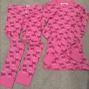 Victoria secret long john pajama thermal pink XS