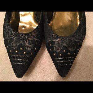 Vintage black nail-head, kitten heel pumps.