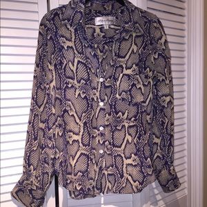 Blue and White Snakeskin, button down blouse