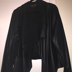 Bagatelle Cascade Collar Faux Leather Jacket-Plus