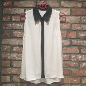 Alice + Olivia Sleeveless Blouse w/ Leather Collar