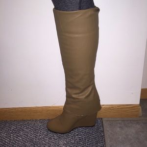 Tall Beige Wedged Boots