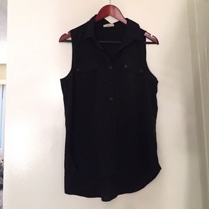 Black Button Up Sleeveless Shirt