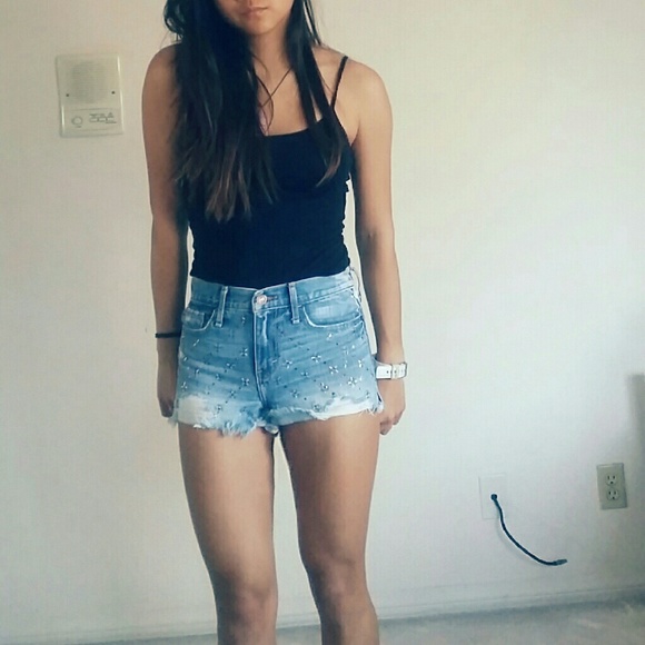 Embellished distressed shorts