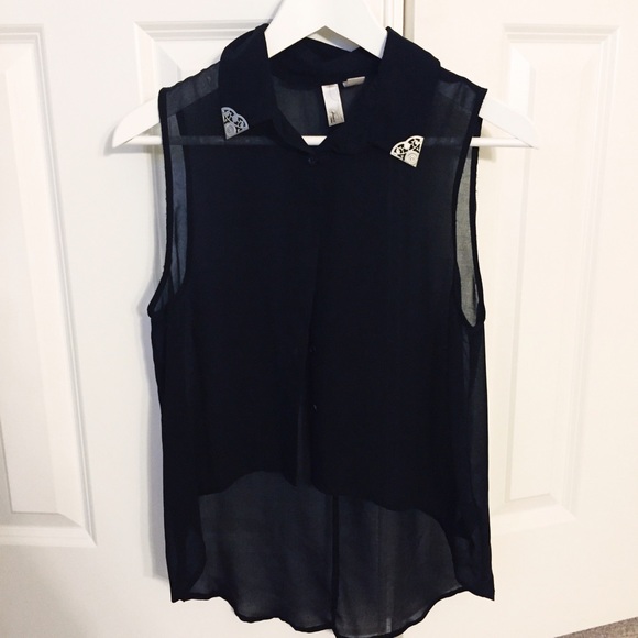 Sheer black blouse with cute collar tips
