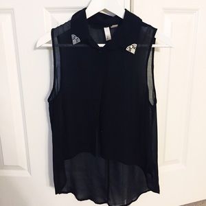 Sheer black blouse with cute collar tips