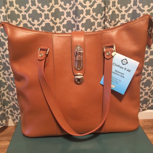 Joy Mangano Genuine Luxe Leather Cognac Tote