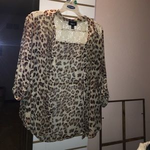 Sheer/lace Cheetah print button up blouse