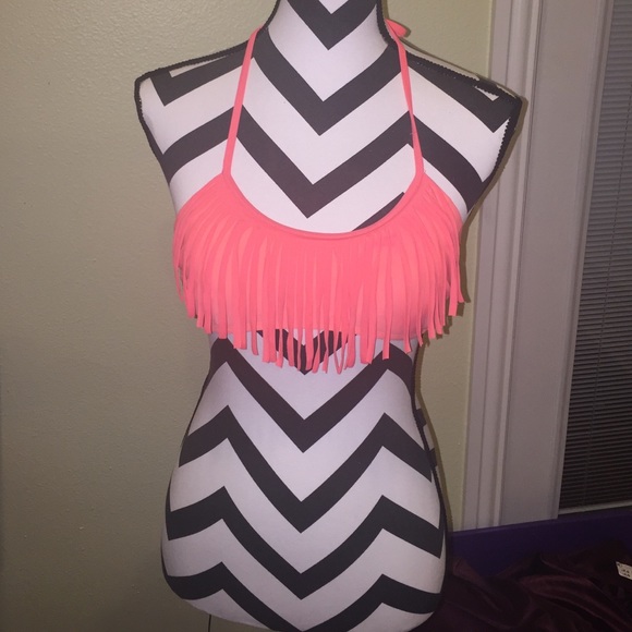 Coral bathing suit top.