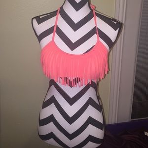 Coral bathing suit top.