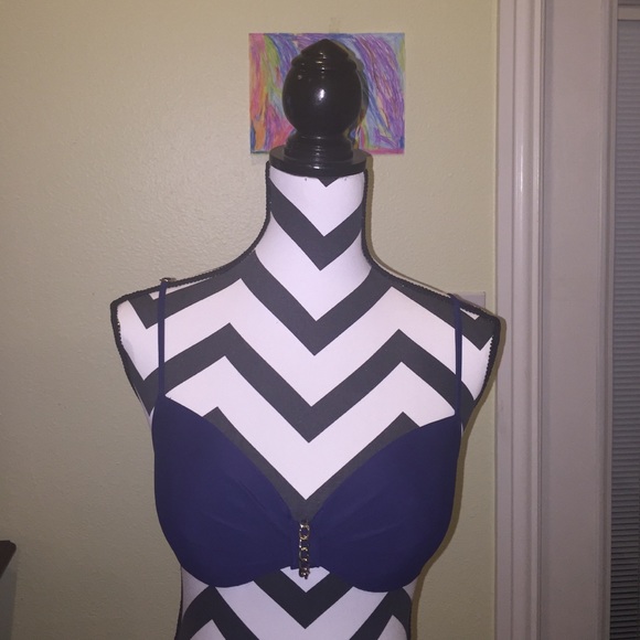 Navy blue bathing suit top.