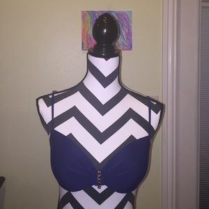 Navy blue bathing suit top.