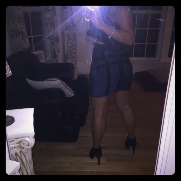 HERVE LEGER Blue Black Stretch Bandage  Skirt XS