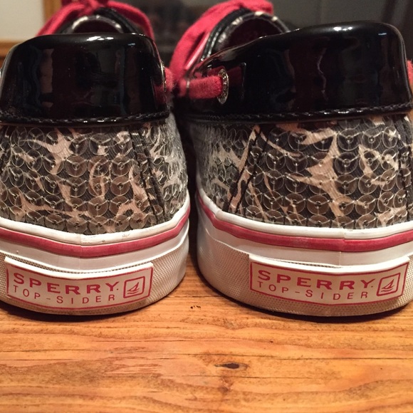 SALE***Black/White/Red Damask Sequin Sperrys - Picture 2 of 4
