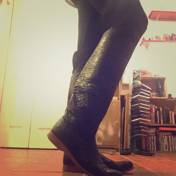 Handmade Jim Barnier Black Leather Knee Boots