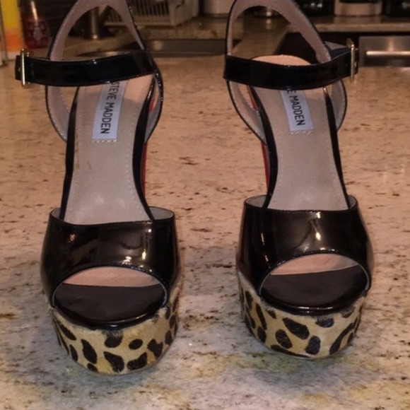 Steve Madden Black, Red and Leopard Platforms