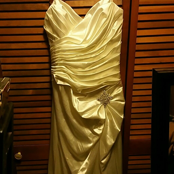 Off white strapless gown with train