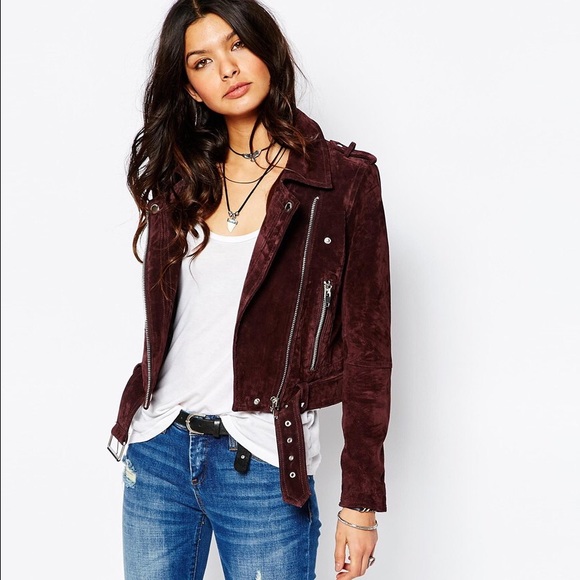 BLANK NYC burgundy suede moto jacket