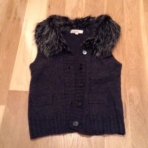 Ann Taylor Loft Vest w/Fur Collar