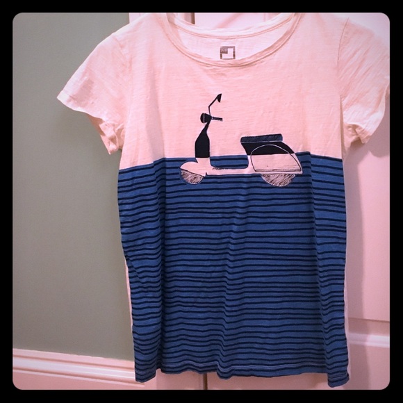 White and blue scooter tee