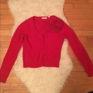 Anthropologie red knot flower cardigan