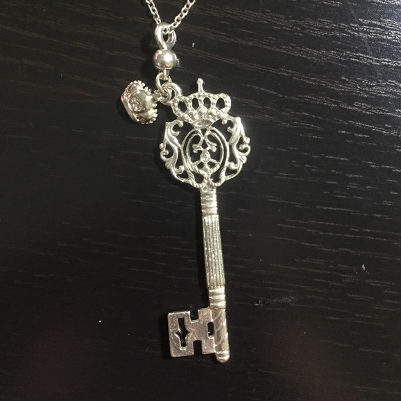 Silver Key + Crown Necklace