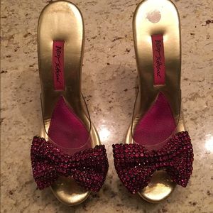 Betsey Johnson Pink Rhinestone Bow Heels