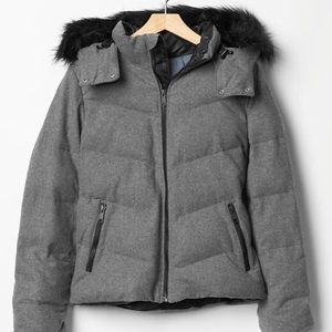 Fuax fur-trim wool puffer jacket NWT